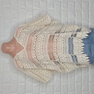 CABI Oversized Boho See-through Lace Crochet Top